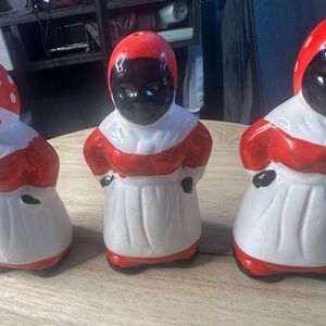 Vintage Black Americana Salt and Pepper Shakers Set of 3 Ceramic Figurines 4”